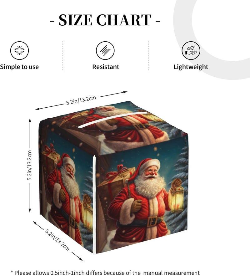sndheke Christmas Santa Claus Tissue Box Cover Square,Merry Christmas Tissue Box Holder Waterproof Leather Facial Paper Organizer Dispenser for Bathroom Home Car Nightstand Vanity Desk - Image 4